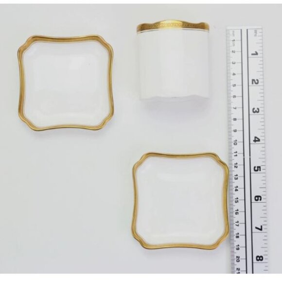 Coalport Elite Gold Bone China Set Made in England Cigarette Holder Two Ashtrays - Picture 14 of 14